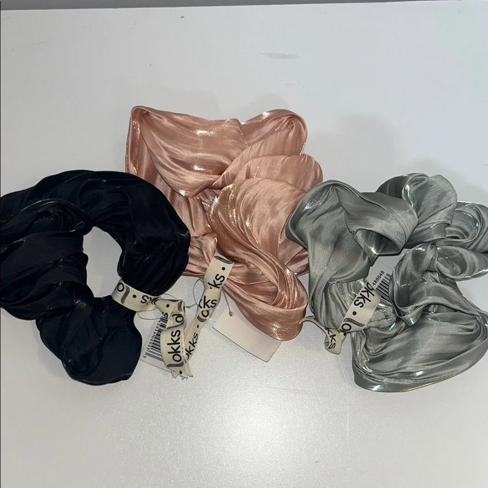 Lot of Lokks Silk Scrunchie Set - Black, Pink, Sage Green New w/ Tags #feminine